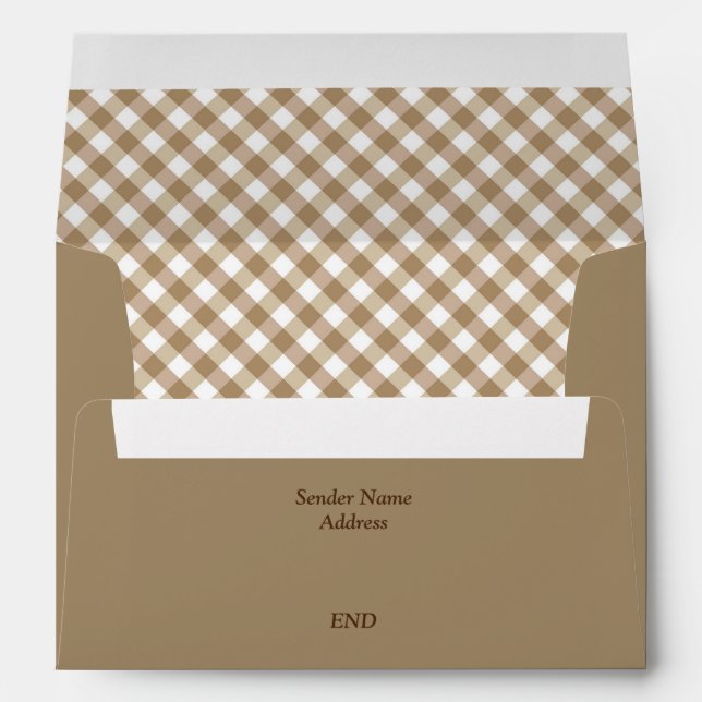 Wood Brown Gingham Plaid Lined Envelope (Back (Bottom))