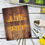Wood brown gold tools home repairs business 2024 planner<br><div class="desc">Rustic brown wood as background,  with a faux gold tools. Personalise and add your name and a year.</div>
