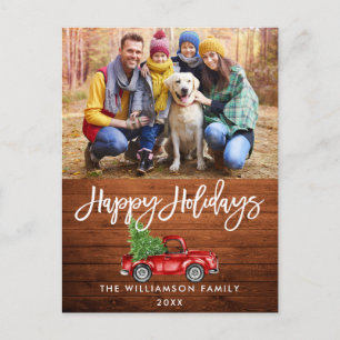 Wood Brush Script Vintage Truck Photo Holidays Postcard