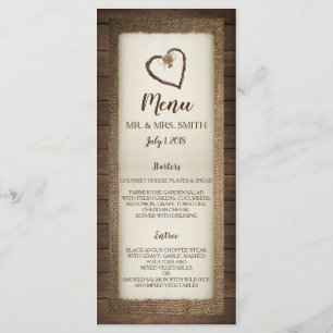 Wood, Burlap & Twine Heart Wedding Invitation Menu