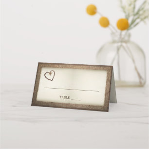 Wood, Burlap & Twine Heart Wedding Place Cards