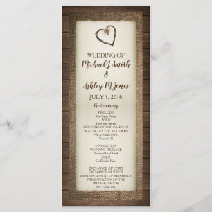 Wood, Burlap & Twine Heart Wedding Program Programme