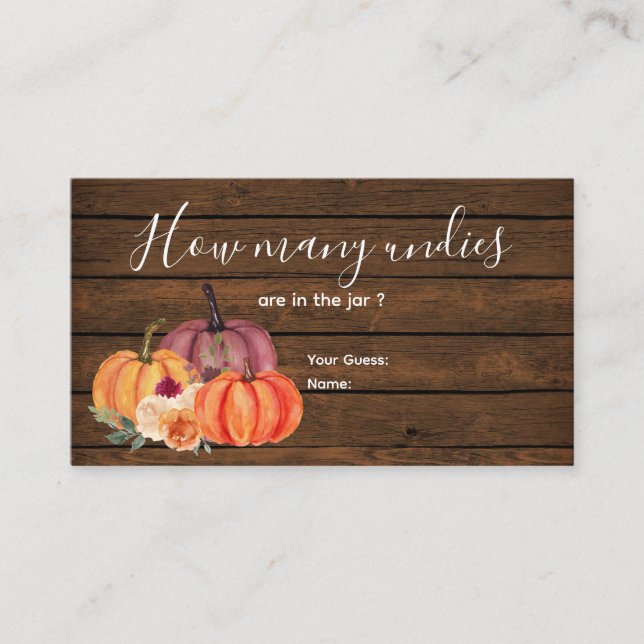 Wood Burnt Orange Pumpkin Floral How Many Undies  Enclosure Card (Front)