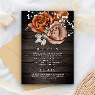Wood Burnt Orange Rose Terracotta Wedding Details Enclosure Card