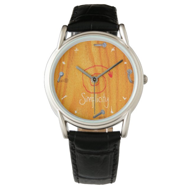Wood Carpenter Crown Protector Black Leather Watch (Front)