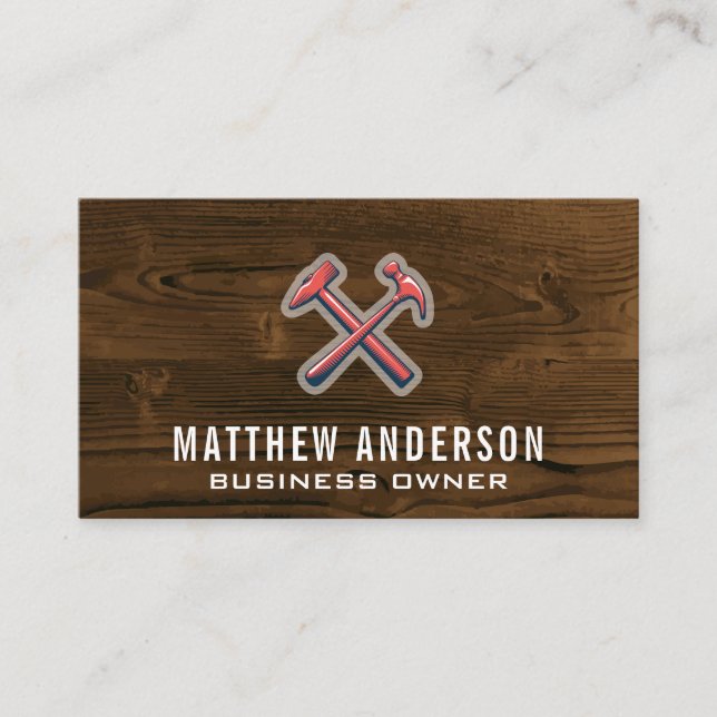 Wood | Carpentry and Hammers Business Card (Front)