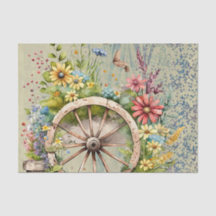 Wood Cart Filled Bright, Colourful Spring Flowers Tissue Paper