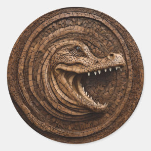 Wood Carved Australian Crocodile, Classic Round Sticker
