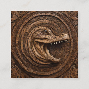 Wood Carved Australian Crocodile, Square Business Card