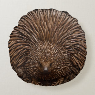 Wood Carved Australian Echidna, Round Cushion