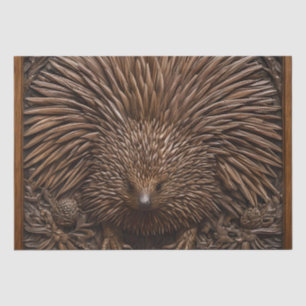 Wood Carved Australian Echidna, Tissue Paper