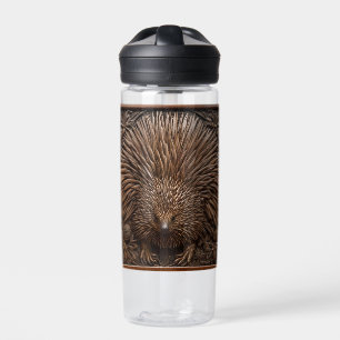 Wood Carved Australian Echidna, Water Bottle