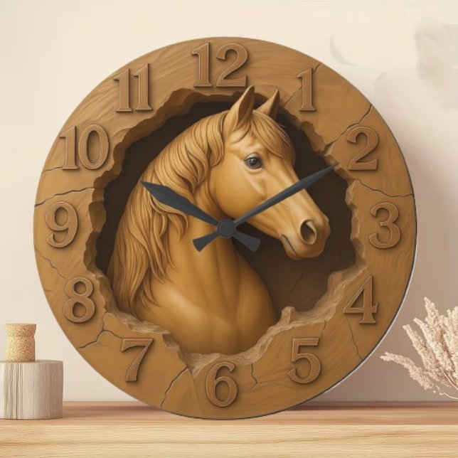 Wood carved horse rustic equestrian farmhouse large clock (Creator Uploaded)