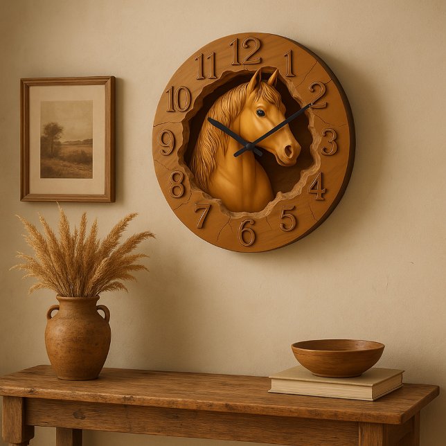 Wood carved horse rustic equestrian farmhouse large clock (Creator Uploaded)
