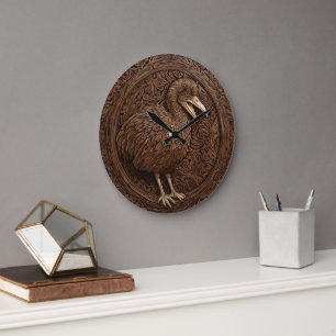 Wood Carved New Zealand Dodo Bird, Large Clock