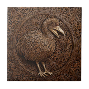Wood Carved New Zealand Dodo Bird,  Tile