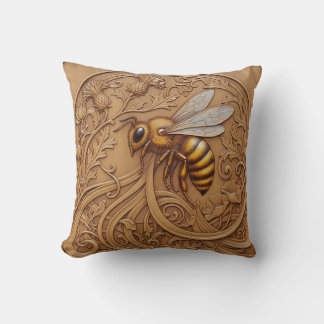 Wood carving effect Throw Cushion big bee