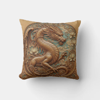 Wood carving effect Throw Cushion dragon