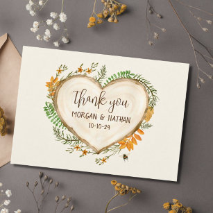  Wood Carving Rustic Fall Wildflowers Wedding Thank You Card