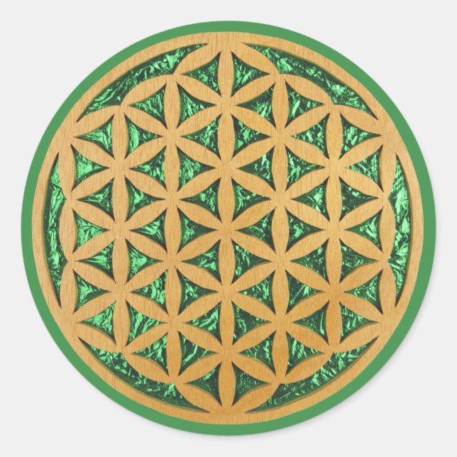 Wood Carving Scroll Saw Art of Flower of Life Classic Round Sticker (Front)