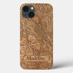 Wood Carvings Floral Pattern Personalised iPhone 13 Case