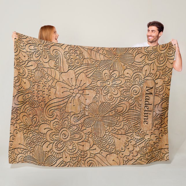 Wood Carvings Floral Pattern Personalized Lrg Fleece Blanket (In Situ)