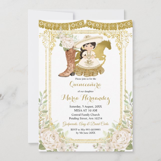 Wood Charro White Charra Quinceanera Invitation (Front)