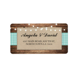Wood Check Burlap Rustic Wedding Address Labels