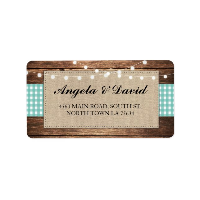 Wood Check Burlap Rustic Wedding Address Labels (Front)