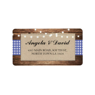 Wood Check Burlap Rustic Wedding Address Labels