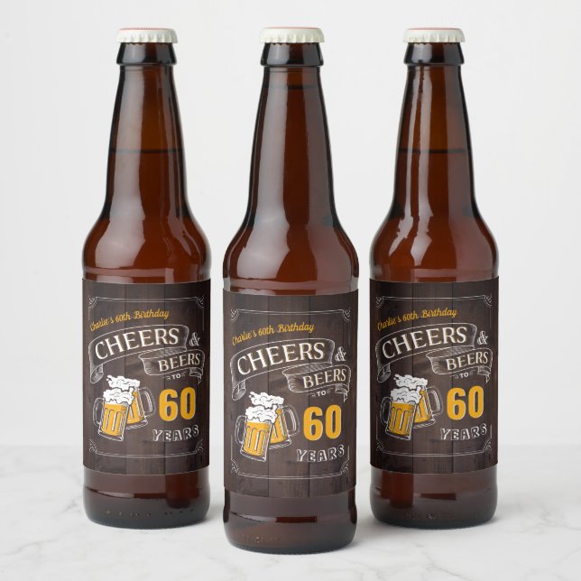 Wood Cheers And Beers Any Age Birthday Beer Bottle Label (Bottles)