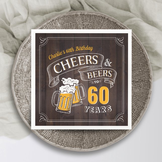 Wood Cheers And Beers Any Age Birthday Napkin (Wood Cheers And Beers Any Age Birthday Napkins)