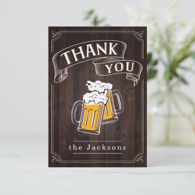 Wood Cheers And Beers Birthday Thank You Card (Standing Front)
