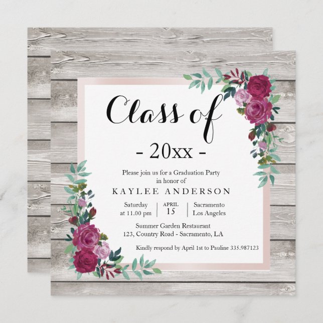 Wood chic Graduation Party invitation (Front/Back)