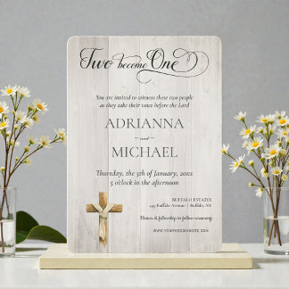 Wood Christian Two Become One Invitation