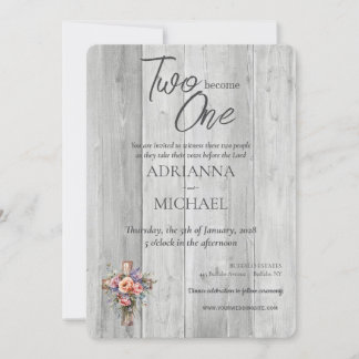 Wood Christian Two Become One Invitation