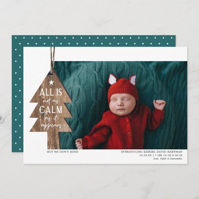 Wood Christmas Ornament Photo Birth Announcement (Front/Back)