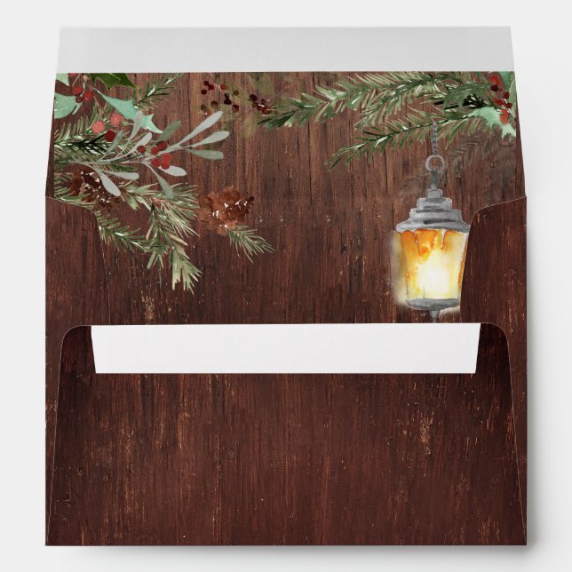 Wood Christmas Winter Pine Lantern  Envelope (Back (Bottom))