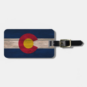 Wood Colorado flag luggage tag