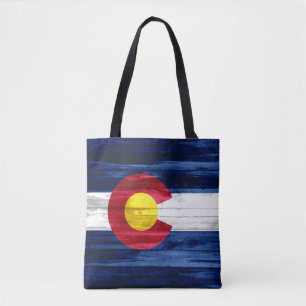 Wood Colorado flag print all over tote bag