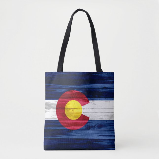 Wood Colorado flag print all over tote bag (Front)