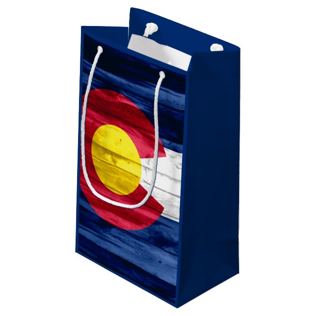 Wood Colorado flag small gift bag (Back Angled)