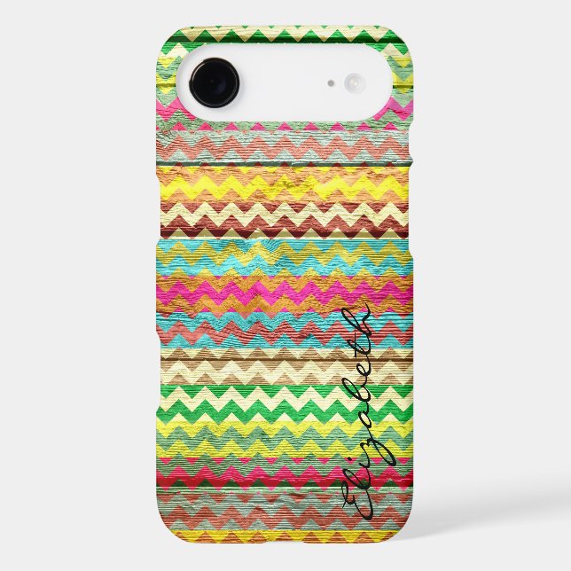 Wood Colourful Chevron Stripes Monogram Case-Mate iPhone Case (Back)