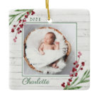 Wood Cranberry Foliage Baby First Christmas Photo