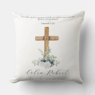 Wood Cross White & Blue Flowers Bible Verse Cushion