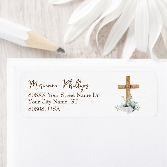 Wood Cross with Blue and White Flowers (Insitu)