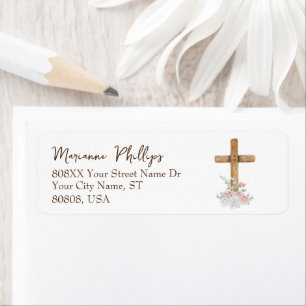 Wood Cross with Pink and White Flowers