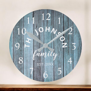 Wood Custom Family Name Rustic Beach House Large Clock