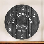Wood Custom Family Name Rustic Farmhouse<br><div class="desc">The grey (grey) wooden farm house style wall clock is perfect for your country farmhouse kitchen. Customise with your family name and established year for a unique and personalised birthday or Christmas gift.</div>