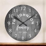 Wood Custom Family Name Rustic Farmhouse<br><div class="desc">The grey (grey) wooden farm house style wall clock is perfect for your country farmhouse kitchen. Customise with your family name and established year for a unique and personalised birthday or Christmas gift.</div>